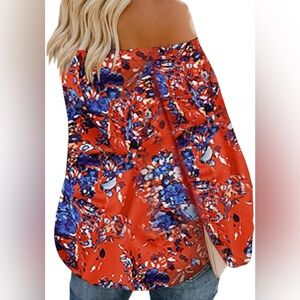 Vibrant Red and Blue Pattern blouse